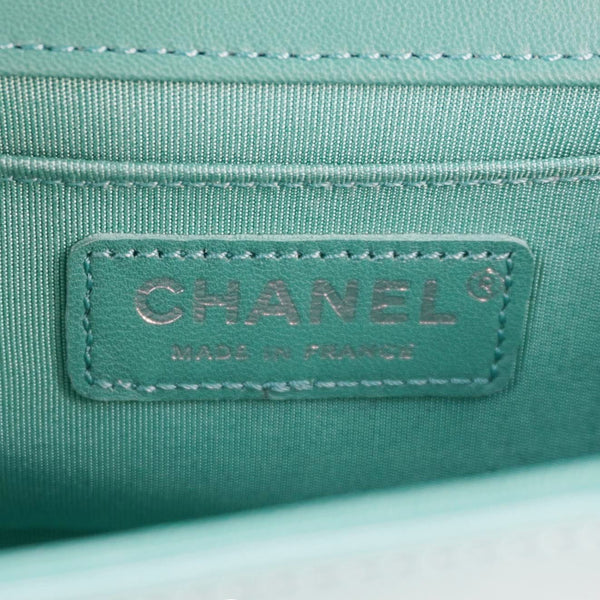 CHANEL Boy Small Patent Leather Shoulder Bag Turquoise