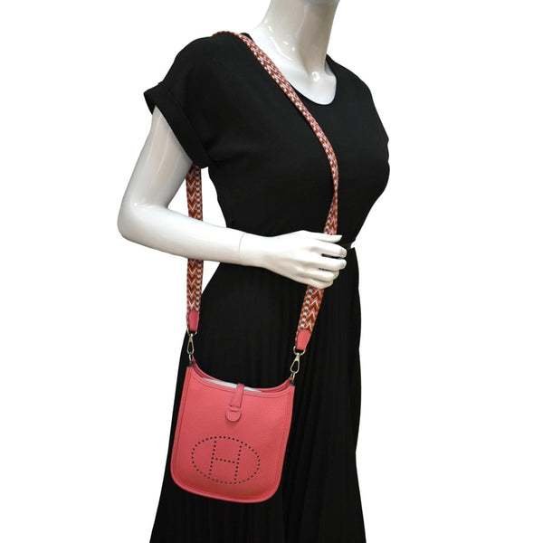 HERMES Women Maxi Evelyne Amazone TPM Clemence Leather Crossbody Bag Pink