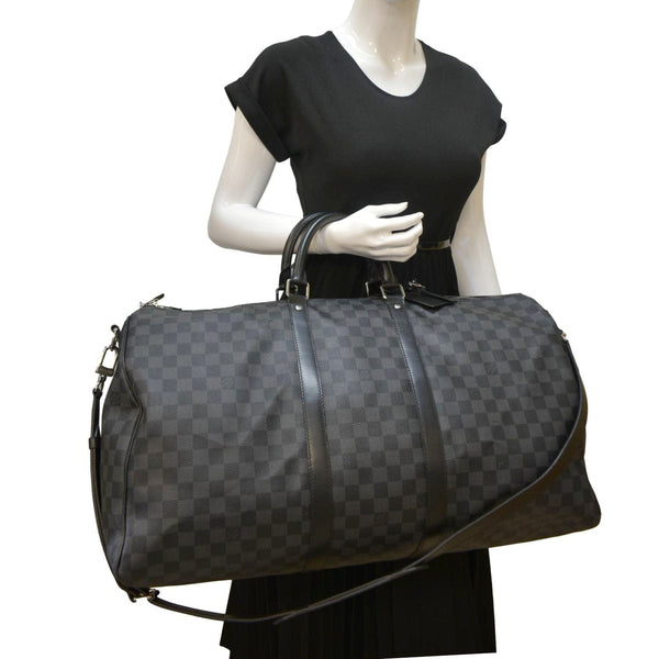 LOUIS VUITTON Keepall 55 Bandouliere Damier Graphite Travel Bag Black