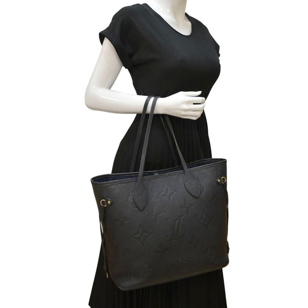 LOUIS VUITTON Neverfull MM Empreinte Leather Tote Shoulder Bag Black