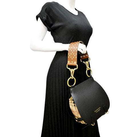 BURBERRY The Bridle Haymarket Check Leather Shoulder Bag Black