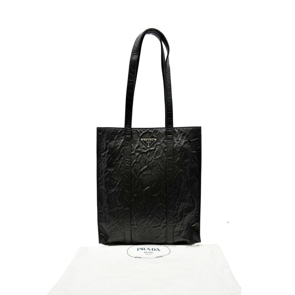 PRADA Small Antique Nappa Leather Tote Black