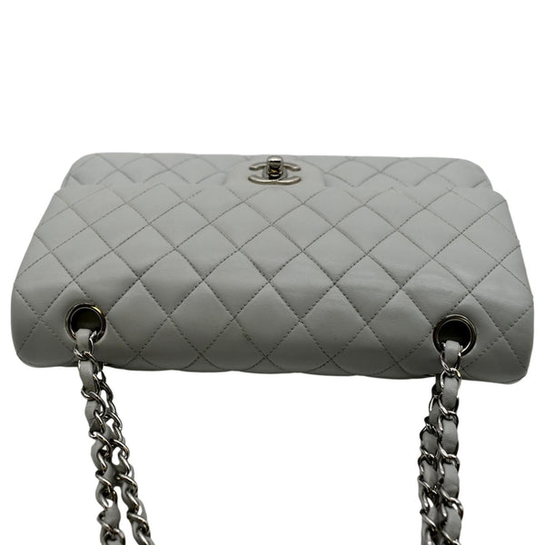 CHANEL Medium Double Flap Calfskin Leather Shoulder Bag Grey
