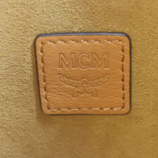 MCM Drawstring Visetos Canvas Bucket Bag Cognac