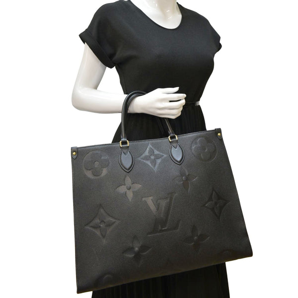 LOUIS VUITTON Onthego GM Monogram Empreinte Leather Tote Bag Black