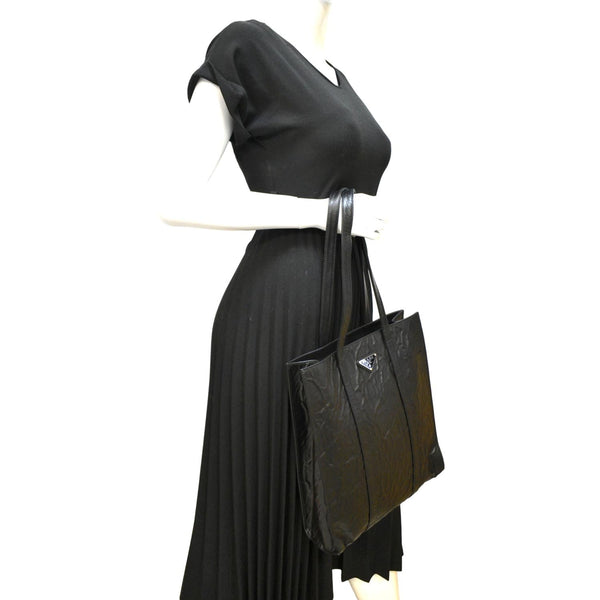 PRADA Small Antique Nappa Leather Tote Black