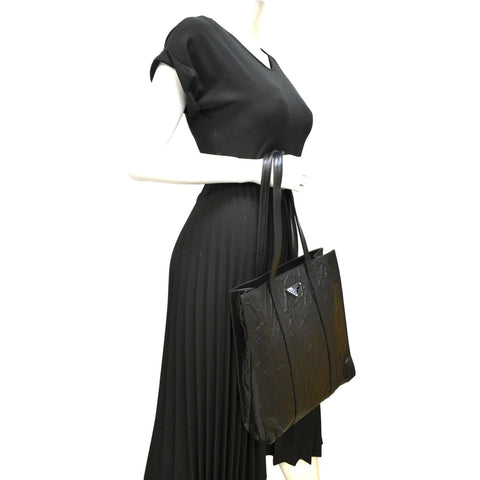 PRADA Small Antique Nappa Leather Tote Black