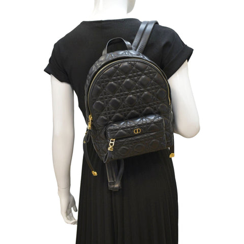 CHRISTIAN DIOR Cannage Quilted Leather Backpack Black