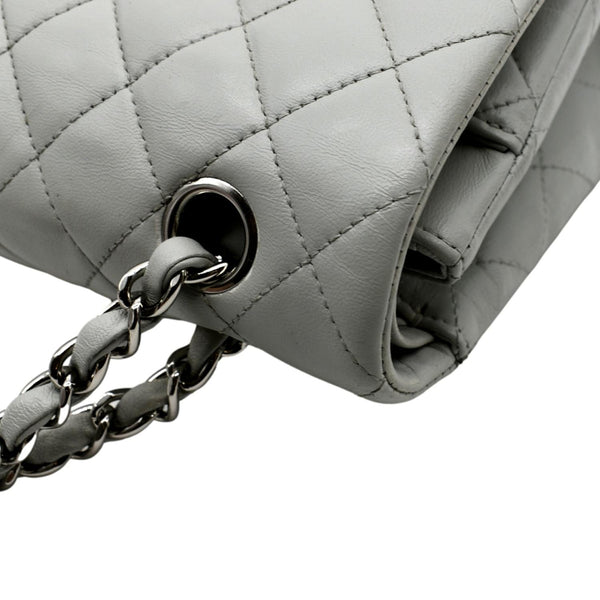 CHANEL Medium Double Flap Calfskin Leather Shoulder Bag Grey