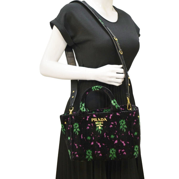 PRADA Small Top Handle Velvet Shoulder Bag Black