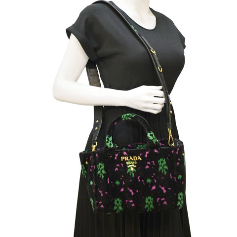 PRADA Small Top Handle Velvet Shoulder Bag Black