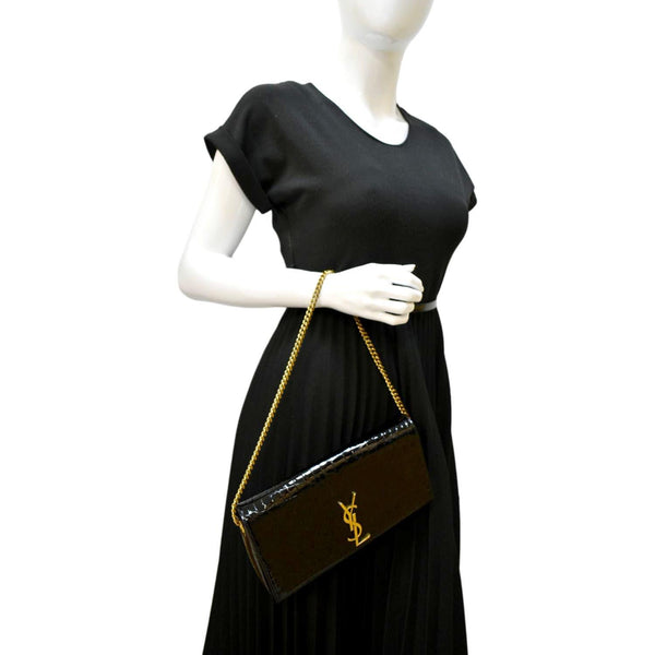 YVES SAINT LAURENT Kate 99 Embossed Alligator Leather Chain Shoulder Bag Black