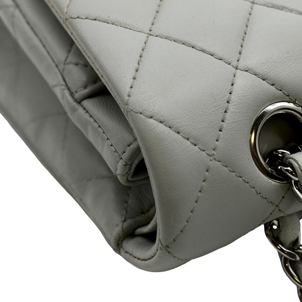 CHANEL Medium Double Flap Calfskin Leather Shoulder Bag Grey