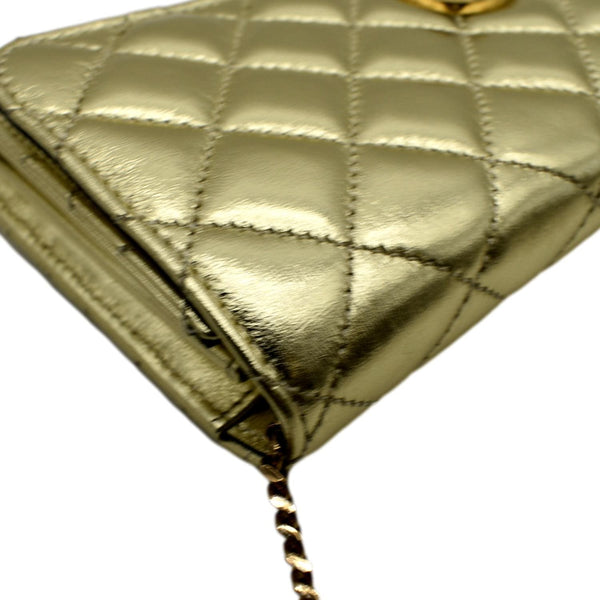 VERSACE Medusa Wallet On Chain Metallic Leather Crossbody Bag Gold