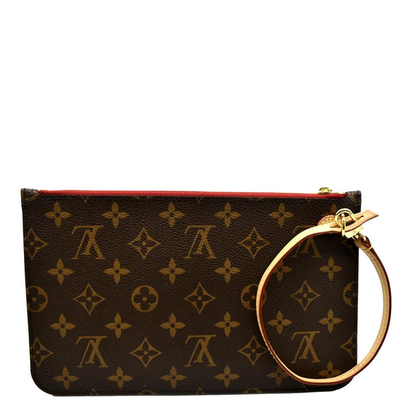 LOUIS VUITTON Neverfull Monogram Canvas Pochette Wristlet Pouch Cerise