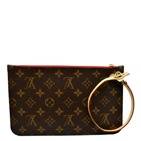 LOUIS VUITTON Neverfull Monogram Canvas Pochette Wristlet Pouch Cerise