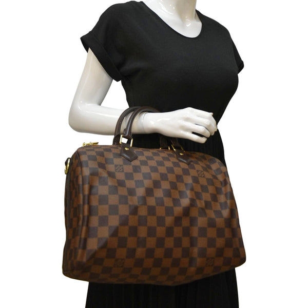 LOUIS VUITTON Speedy 30 Bandouliere Damier Ebene Satchel Bag Brown