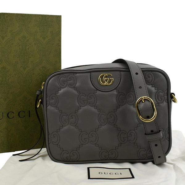 GUCCI GG Matelasse Small Leather Crossbody Bag Dusty Grey 702234
