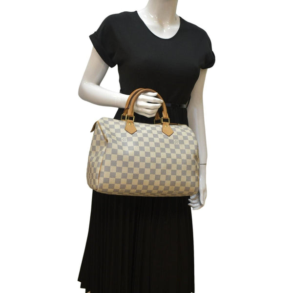 LOUIS VUITTON Speedy 30 Damier Azur Satchel Bag White