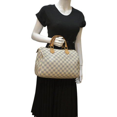 LOUIS VUITTON Speedy 30 Damier Azur Satchel Bag White