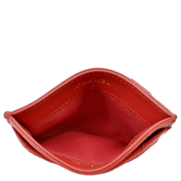 Chanel CC Card Holder Quilted Caviar Leather Wallet Red Color - Open