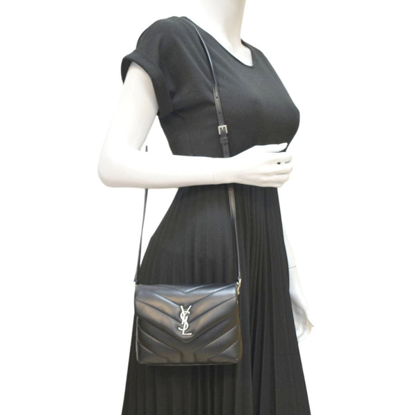 YVES SAINT LAURENT Loulou Toy Quilted Leather Crossbody Bag Black