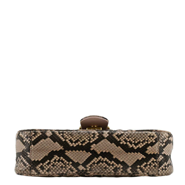 GUCCI GG Marmont Snake Print Leather Crossbody Bag Brown 443497
