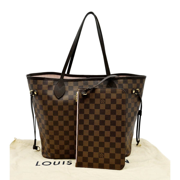 LOUIS VUITTON Neverfull MM Damier Ebene Tote Bag Rose Ballerine