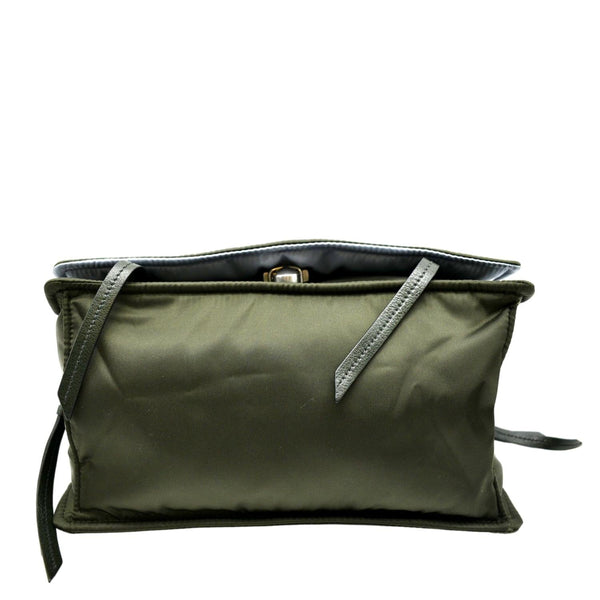 PRADA Tessuto Studded Etiquette Nylon Shoulder Bag Olive Green