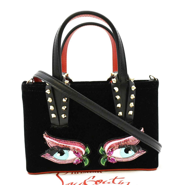 CHRISTIAN LOUBOUTIN Cabata Eyelet Velour Tote Bag Black.
