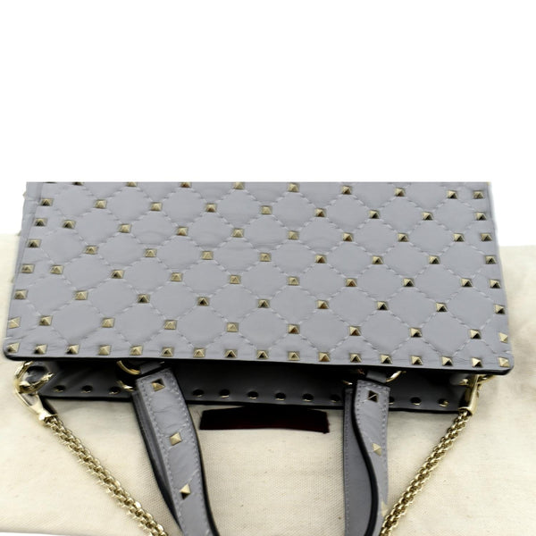 VALENTINO Rockstud Spike Quilted Leather Tote Crossbody Bag Grey