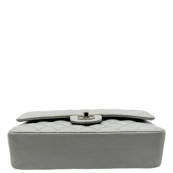 CHANEL Medium Double Flap Calfskin Leather Shoulder Bag Grey