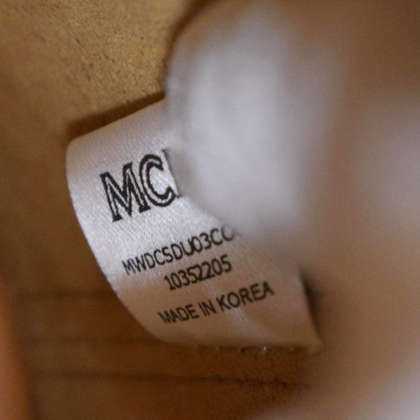 MCM Drawstring Visetos Canvas Bucket Bag Cognac