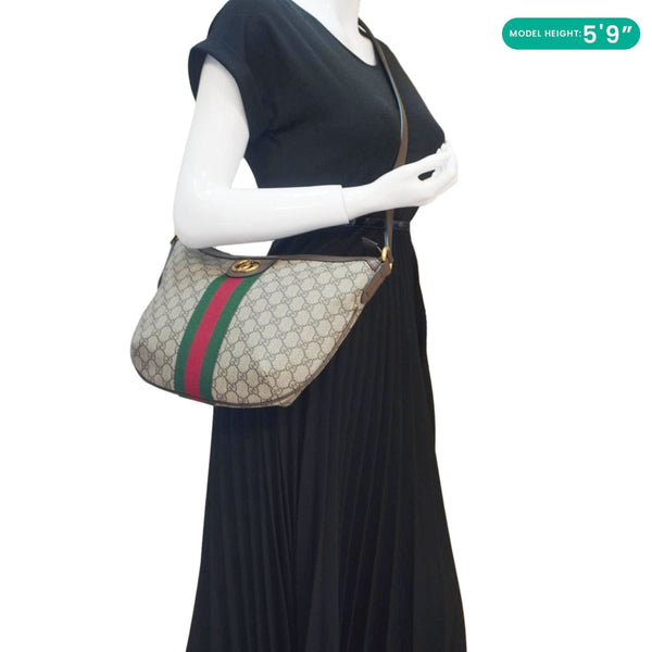 GUCCI Ophidia Web Half Moon GG Supreme Canvas Hobo Bag Beige 598125