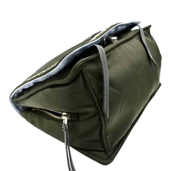 PRADA Tessuto Studded Etiquette Nylon Shoulder Bag Olive Green