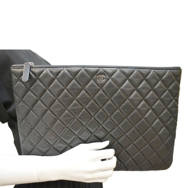 CHANEL Classic O-Case Caviar Leather Zip Pouch Black
