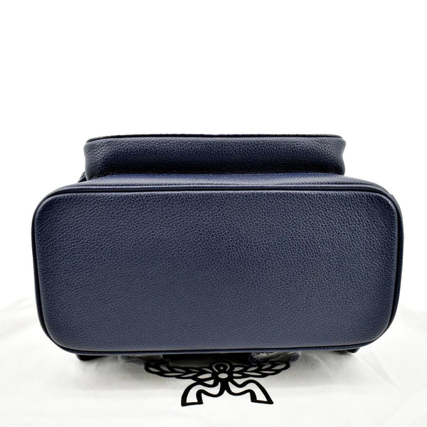 MCM Leopard Klassik Visetos Leather Backpack Bag Navy Blue