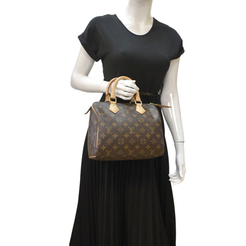 LOUIS VUITTON Speedy 25 Monogram Canvas Satchel Bag Brown