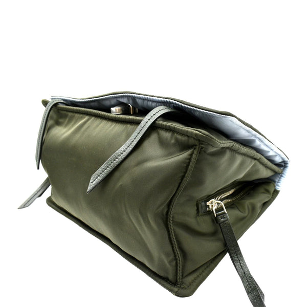 PRADA Tessuto Studded Etiquette Nylon Shoulder Bag Olive Green