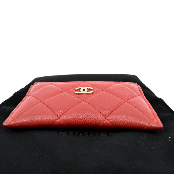 Chanel CC Card Holder Quilted Caviar Leather Wallet Red Color - Bottom