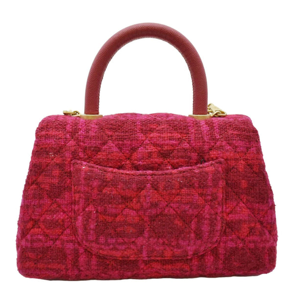 CHANEL Coco Top Handle Tweed Shoulder Bag Pink
