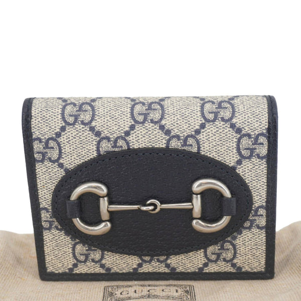 GUCCI Horsebit 1955 GG Supreme Canvas Card Case Wallet Beige 621887