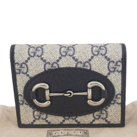 GUCCI Horsebit 1955 GG Supreme Canvas Card Case Wallet Beige 621887