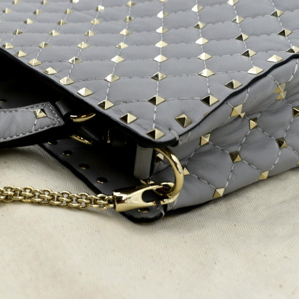 VALENTINO Rockstud Spike Quilted Leather Tote Crossbody Bag Grey