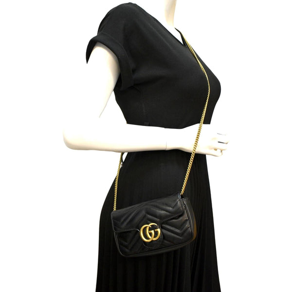 GUCCI GG Marmont Super Matelasse Leather Crossbody Bag Black 476433