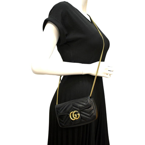 GUCCI GG Marmont Super Matelasse Leather Crossbody Bag Black 476433