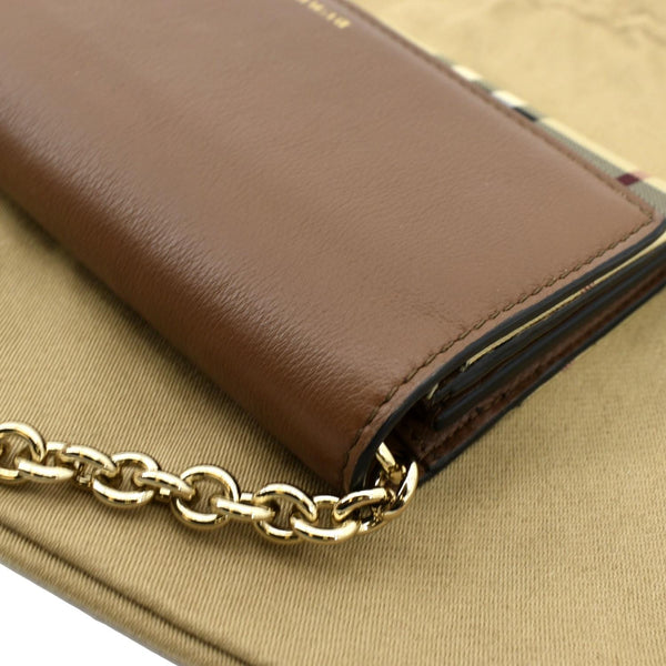 BURBERRY Henley House Check Leather Wallet On Chain Crossbody Bag Brown