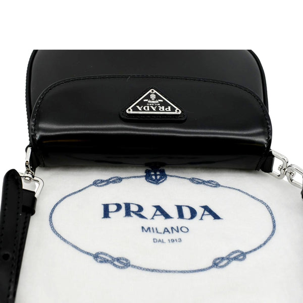 PRADA Cleo Mini Brushed Leather Crossbody Bag Black