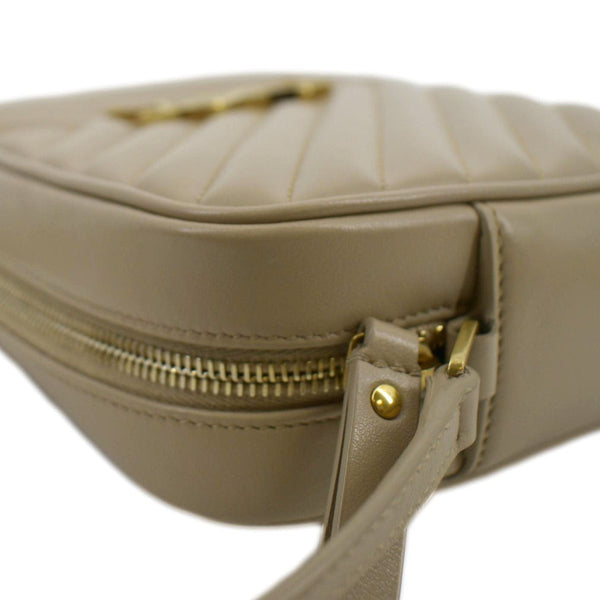 YVES SAINT LAURENT Lou Chevron Leather Camera Crossbody Bag Beige
