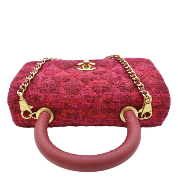 CHANEL Coco Top Handle Tweed Shoulder Bag Pink